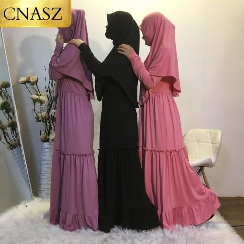 Latest Simple Plain Color Design Muslim Long Dress With Hijab Scarf Islamic Turkey Clothing Women Prayer Dresses For Ladies