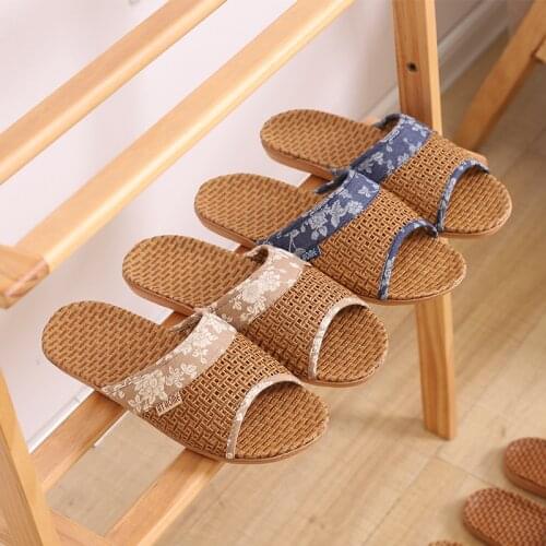 Breathable Straw Mat Shoes Woman Indoor Slippers Anti-slip Lovers Home Linen Slipper Female Male House Floor Slides SH423