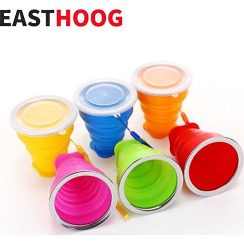 EASTHOOG Outdoor 200ml Folding Silicone Cup Mug Portable Silicone Drinking Collapsible Coffee Cup With Lids Travel Hiking