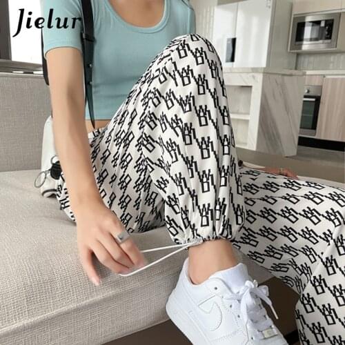 Jielur Chic Letter Drawstring Womens Pants Sweatpants Trousers for Female Casual Straight Pants Streetwear Cool Pantalon S-2XL