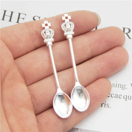 Julie Wang 12PCS Spoon Charms Crown Alloy Tableware Bright Silver Color Earrings Bracelet Jewelry Making Accessory