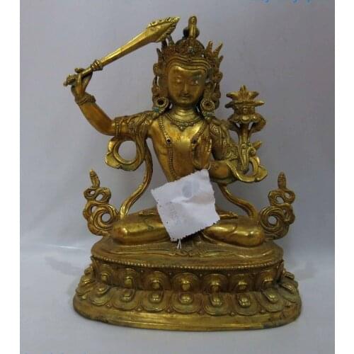 9" China Tibet gilt bronze figure Buddhism Manjusri Buddisattva Kwan-yin Statue