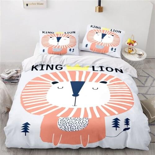 Cartoon Forest King Lion Printed Bedding Set Duvet Cover Set Pillowcase Children Boys Girls Bedclothes Twin Full Queen King Size