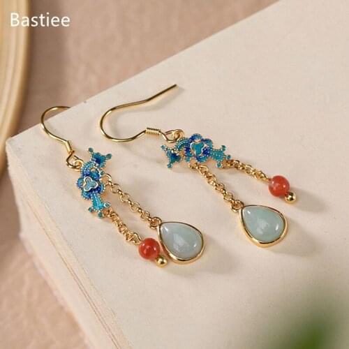 Bastiee Korean Earrings Earrings Silver 925 Jewelry For Women Emerald Golden Plated Long Earrings Vintage Silver Earrings