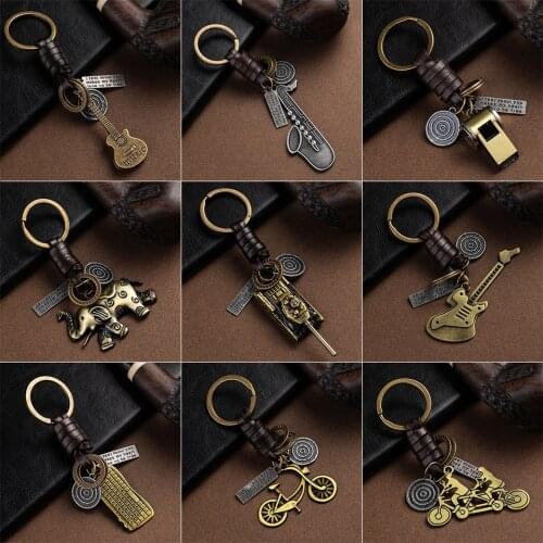 Multiple Guitar Elephant Pendant Suspension Leather Keychain Key Chain Fashion for Keys Car Keys Accessories Keychain on a Bag