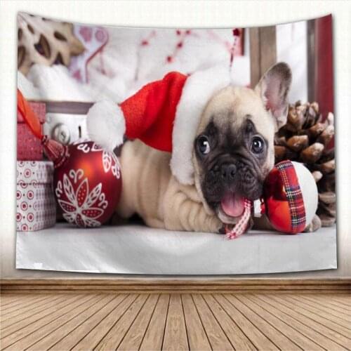 Beautiful Christmas Cat Dog Pet Tapestry Wall Hanging Fabric Tapestry Art Home Decoration Sleeping Pad Wall Carpets Dorm Decor