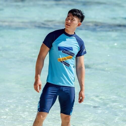 O Neckline Two Piece Swimwear Man Swim Mens Swimming Turnks+T-shirt Short Sleeve Male swimsuit Plus Size Beach Wear Summer Set