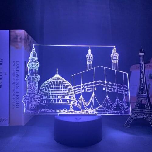 Muslim Mosque 3d Night Lamp for Home Decor Nightlight The Koran Rgb Color Changing Acrylic Led Night Light Cool Ramadan Gift