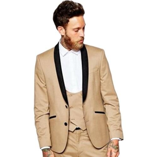 Champagne Mens Toast Suits Evening Dress Slim Fits Groom Tuxedos Coat Wasitcoat Trousers Sets (Jacket+Pants+Vest+Tie) W:141