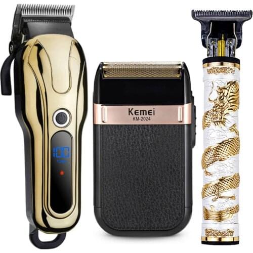 Professional Barber Hair Clipper Rechargeable Electric T-Outliner Finish Cutting Machine Beard Trimmer Shaver Cordless Corded