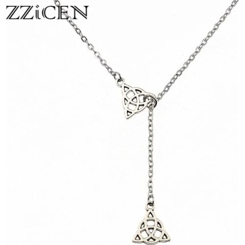 New Fashion Vintage Irish Celtics Trinity Knot Jewelry Gifts Double Cross Triquetra Knots Pendant Lariat Chain Necklace