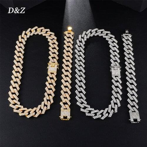 D&Z 20mm Iced Out Cuban Link Necklace Chain Hip hop Jewelry Gold Silver Color Rhinestone CZ Clasp for Mens Rapper Necklaces Li
