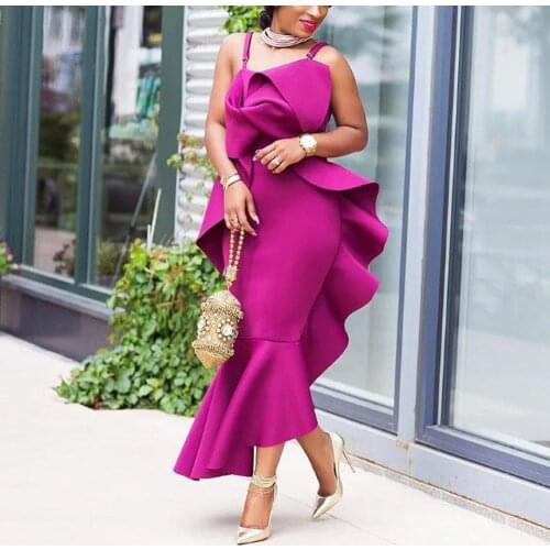 Sexy Dress Women Spaghetti Stra Dresses Bodycon Ruffles Ankle Length Elegant Evening Night Party Dinner Vestidos Mujer Dress New