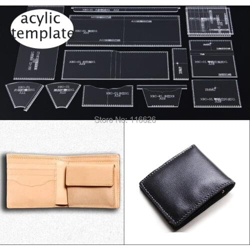DIY leather craft short wallet card holder coin bag acylic template set stencil pattern 10x11x2cm