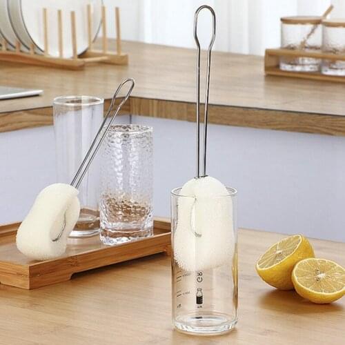 Glass Cleaning Long Handle Brush Tea Cup Brush Kitchen Wash Cup Mug Sponge Brush