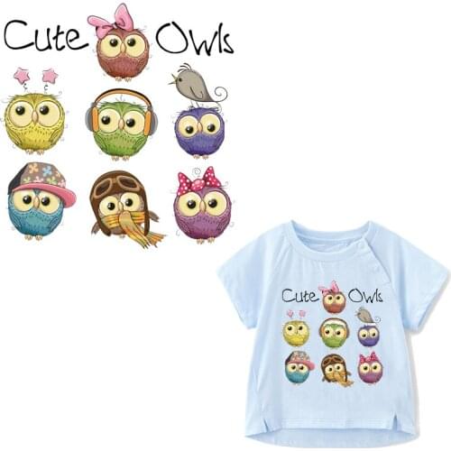 Cute Owls DIY Patches for Clothes Children T-shirt Dresses Washable Heat Transfer Vinyl Iron-on Patch Print By Household Irons