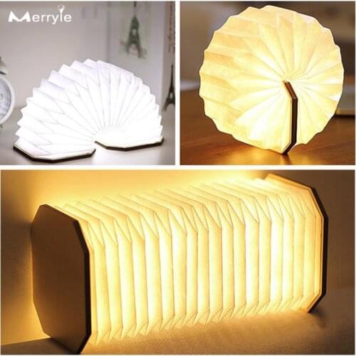 2021 New 3D Folding Wooden Book Lamp LED Accordion Light Bedroom Table Decorative Lamp USB Recharge RBG Light for Holiday Party