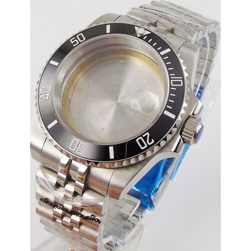 Sub Steel 40mm Watch Case for NH35 ETA 2836 MIYOTA 8215 Sapphire Glass Jubilee Bracelet Seeing/Mental Back Green Insert