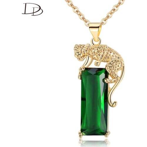 DODO Super Fashion Leopard Necklaces For Women Long Strip Dark Green Crystal Pendant Necklace Golden Link Chain Jewelry N348