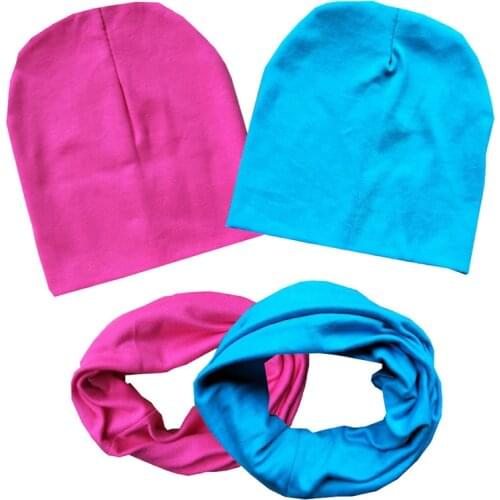 Spring Autumn Cotton Baby Hat Scarf Set Winter Children Hats Baby Girls Casual Hat Baby Boys Neck Scarf Collar Kids Beanies Cap