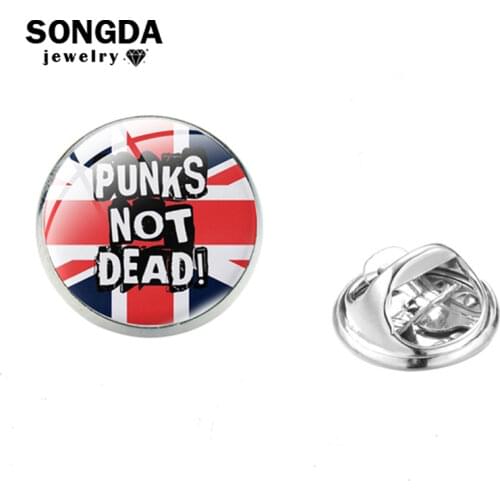 SONGDA Old School Vinyl Medal Brooch Pin PUNKS NOT DEAD Glass Badges On A Backpack Pins Stainless Steel Jewelry Teacher Gifts