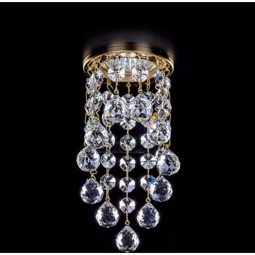 High Quality Dia8*H15.5cm Golden Pendant Mini Crystal Chandelier Suspend LED Ceiling Light Crystal Corridor Hanging Lamps