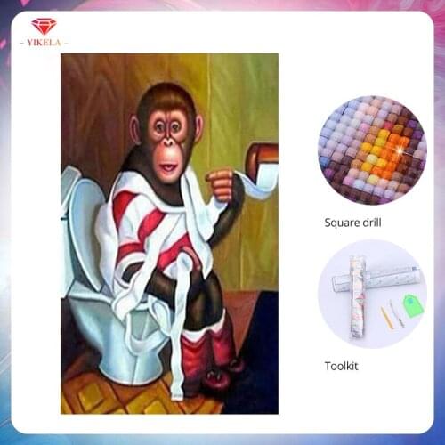 YIKELA 5D Wall Sticker Diamond Painting Monkey Diamond Embroidery Full Square Animal Diamond Painting Cross Stitch Craft Sticker