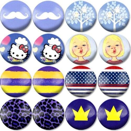 ZEROUP 16pcs Round Glass Cabochon Brief Branch Pictures Mixed Pattern Fit Base Earring Setting for Jewelry Flatback TP-115-ER-5