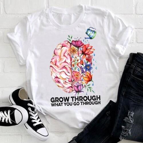 Women 2021 Flower Letter Short Sleeve Printing Spring Fashion Lady Clothes Print Tshirt Female Tee Top Ladies Graphic T-shirt