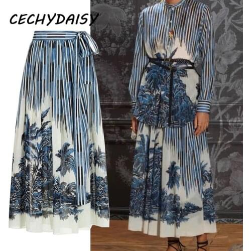 Summer Women Skirt Cotton Coconut Tree Striped 3D Printed Loose 2021 New Runway Fashion Traf Dresses Designer Brand High Quality