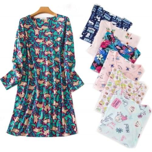 Autumn Female Casual cartoon nighty dress Ladies 100% Cotton Nightgown Women Long Sleeve Round collar Plus size sleepshirts XXL