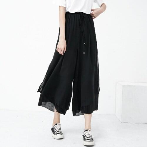 2021 Spring Autumn Women Korean Fashion Casual Drape Elegant New Loose Trousers Clothes Chiffon High Waist Wide Leg Pants Female