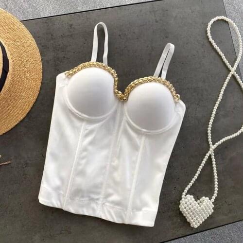 Cupnaya Korean Style Women Metal Chains Crop Top Sexy Fitted Push Up Bustier Inner Ladies Corset Bralette Camisole Vest Shapwear