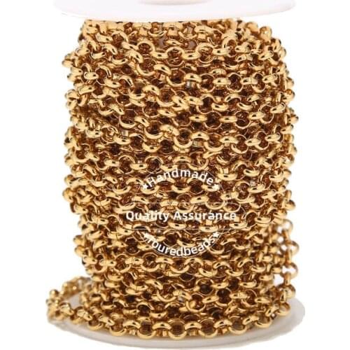 1 Meter Stainless Steel Gold Rolo Chain 3mm 4mm 5mm 6mm Width Open Round Link for Jewelry Making