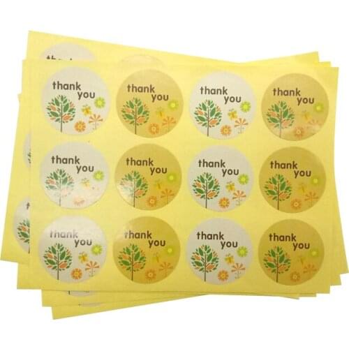 1200pcs/Lot Round Thank You Small Tree Baking Sealing Kraft Sticker Seal Label DIY Christmas Packaging Box Paper Sticker Label