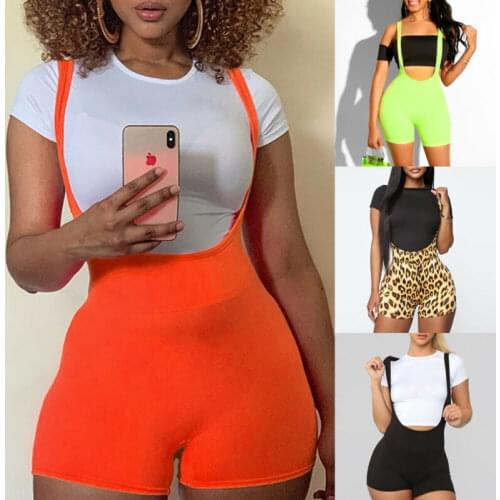 2020 Summer Sexy Women Bibs Shorts Overalls Solid Color Strap Bodycon Shorts Fashion Ladies All-Matching Rompers Hot Shorts
