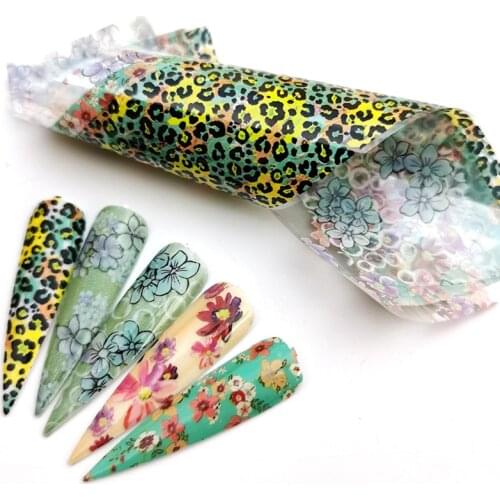 YWK 5pcs Leopard Print Nail Foil Stickers Nail Art Transfer Foils Set Holographic Design Adhesive Wraps Decoration Manicure
