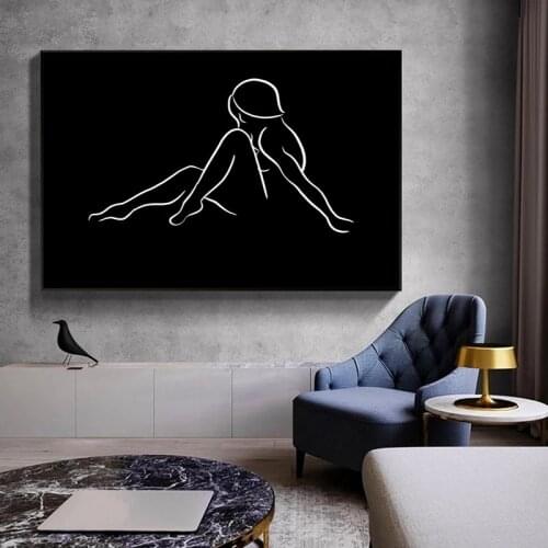 Abstract Black White Sexy Nude Body Art Oil Painting on Canvas Wall Art Posters Prints Wall Picture for Living Room Home Cuadros
