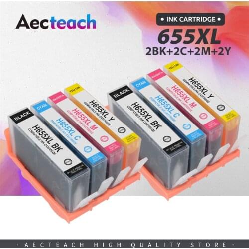Aecteach new Compatible for HP 655 XL Ink Cartridge for HP655 xl Deskjet 5525 6520 6525 6625 3525 4615 4625 Printer with chip