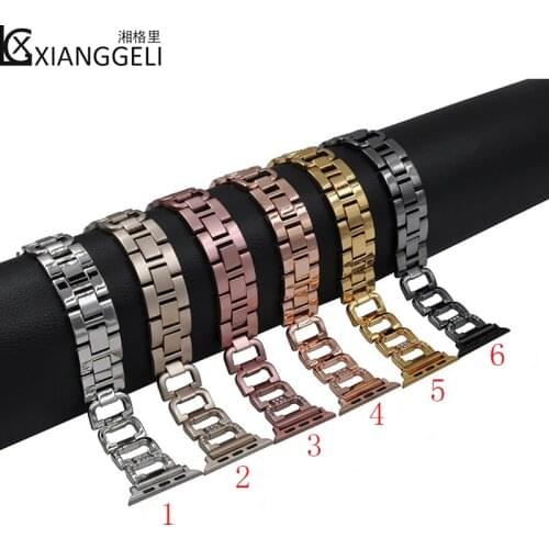 Watch accessories For Apple Watch crystal diamond D-button metal strap mens and womens stainless steel waterproof strap 38mm