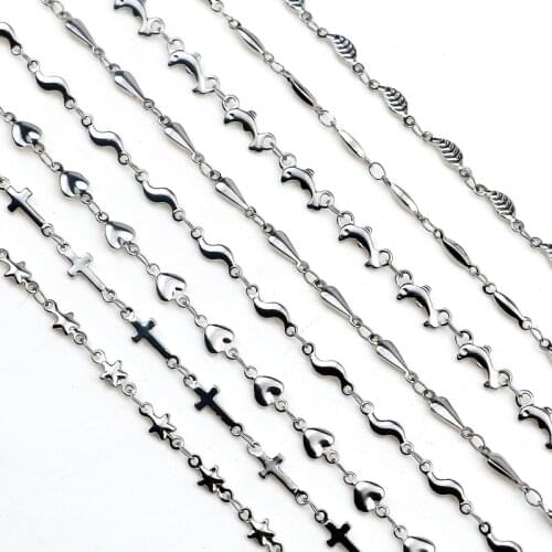 1M/lot Stainless Steel Link Dolphin Heart Shape Leaf Chains Necklaces DIY Jewelry Cuban Chains Suit Wholesale Bulk Sale