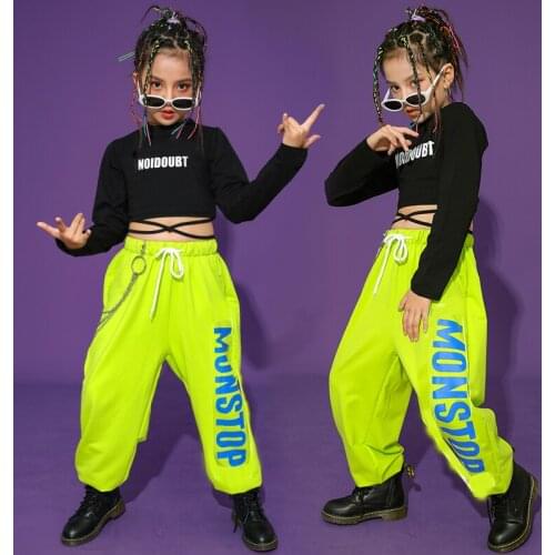 Kids Jazz Hip Hop Costumes Modern Dance Clothing For Girls Tops Fluorescent Pants Hip-Hop Sets Jazz Practice Stage Outfit BL5722
