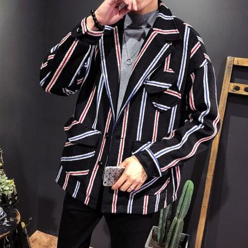 Hot Striped Mens Jacket Spring Autumn Fashion Casual Turn Down Collar Youth Personality Streetwear Windbreaker Hip Hop Clothes