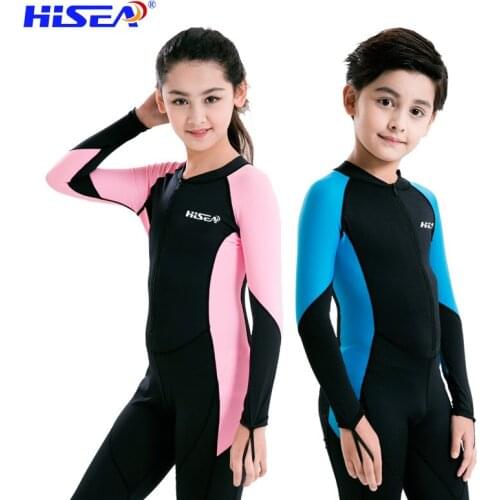 Hisea 0.5mm Girls Boys Rash Guards Long Sleeve Kids Swimsuits Full Suits One Pieces Diving Suits Wetsuits Children Swimwear