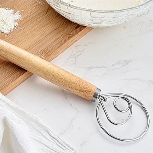 Eggs Beater Mixer Tool Stainless Steel Dough Bakeware Dough Whisk Stick Oak Wood Handle Blender Bread Dough Bakeware Gadgets