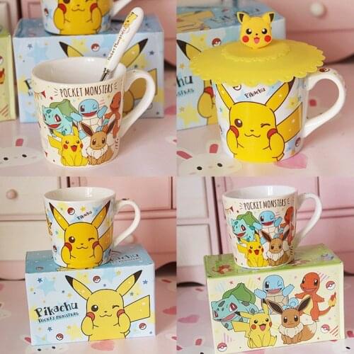 Pokemon Pikachu Cartoon Ceramic Coffee Cup Mug Home Breakfast Milk Water Cup Creative Cute Children Gift Cup Spoon Coaster