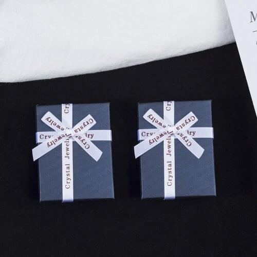 2Pcs 8.9*6.8*2.6CM Bow-Knot Blue Paper Jewelry Box For Packaging Ring Neckalce Bracelet Organizer Storage Gift Box