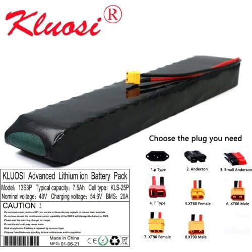 KLUOSI 48V 7.5Ah 8Ah 13S3P 250W~750W 54.6V Rechargeable Lithium Battery Pack Built-in 20A Common Port BMS Scooter Ebike Motor