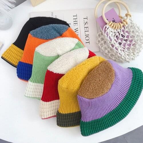 Cute Knitted Wool Hat All-Matching Double-Layer Warm Fisherman Hat Vintage Lambswool Basin Hat for Women