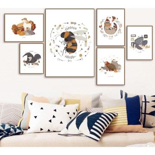 Cute Crab Goat Bee Anteater Ferret Animals Nordic Posters And Prints Wall Art Print Canvas Painting Wall Pictures Baby Kids Room